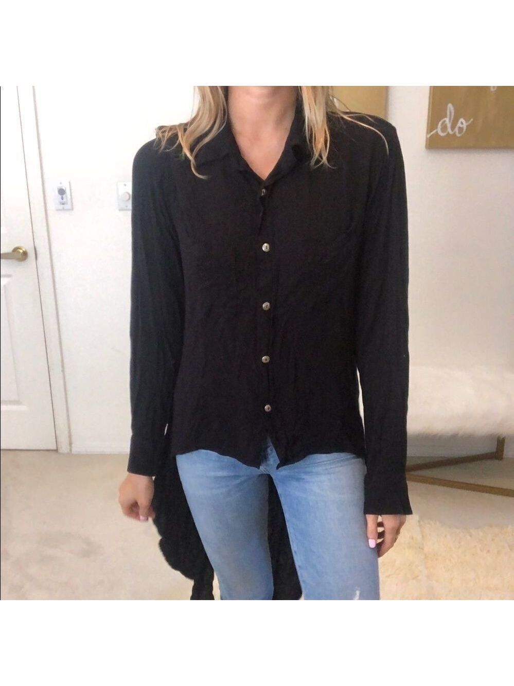 Stillwater button down black blouse